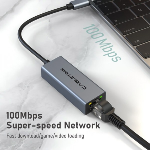 CABLETIME αντάπτορας δικτύου CT-CML100-AG, USB-C, 100Mbps Ethernet, γκρι - Κάρτες Δικτύου - USB Dongles