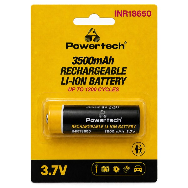 POWERTECH επαναφορτιζόμενη μπαταρία Li-ion INR18650 PT-1615, 3500mAh, 3.7V, button top, 1τμχ - 
