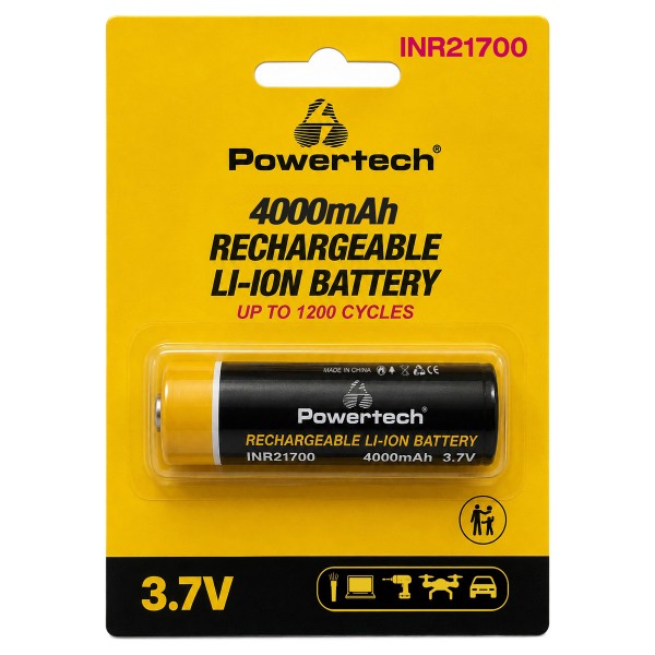 POWERTECH επαναφορτιζόμενη μπαταρία Li-ion INR21700 PT-1616, 4000mAh, 3.7V, button top, 1τμχ - 