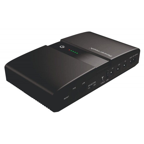 POWERTECH mini DC UPS PT-1634, 36W, 20000mAh, 3x DC, USB/USB-C, PoE/LAN, μαύρο - 
