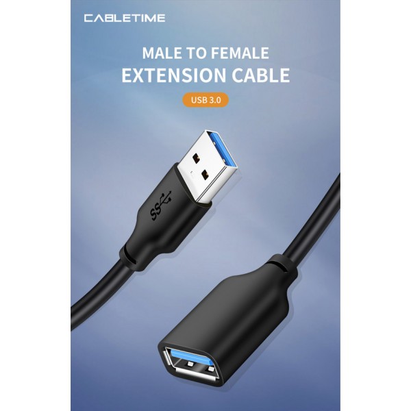 CABLETIME καλώδιο προέκτασης USB CT-C160-U3-AMAFN, 5Gbps, 1m, μαύρο - 