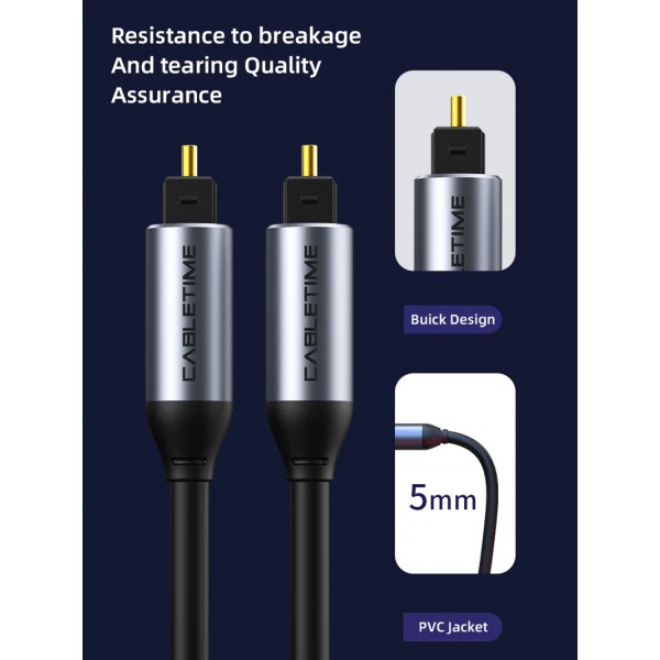 CABLETIME καλώδιο ήχου Toslink CT-AV380-P04GN, gold plated, 5mm, 3m, μαύρο - 