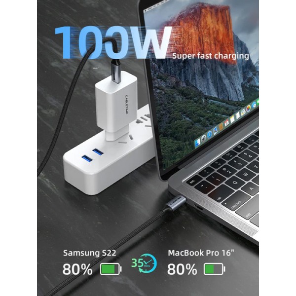 CABLETIME καλώδιο USB-C CT-C160-PU31-CMCM2, USB 3.2, 100W, 20Gbps, 4K, 1.5m, μαύρο - 