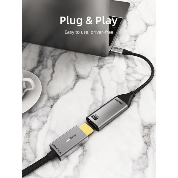 CABLETIME αντάπτορας USB-C σε HDMI CT-C160-PU31-CMHDFN1, 4K/60Hz, 0.15m, μαύρος - 