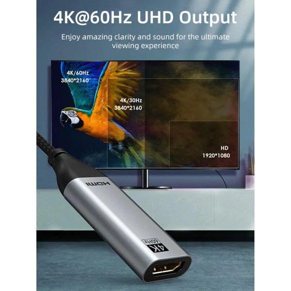 CABLETIME αντάπτορας USB-C σε HDMI CT-C160-PU31-CMHDFN1, 4K/60Hz, 0.15m, μαύρος