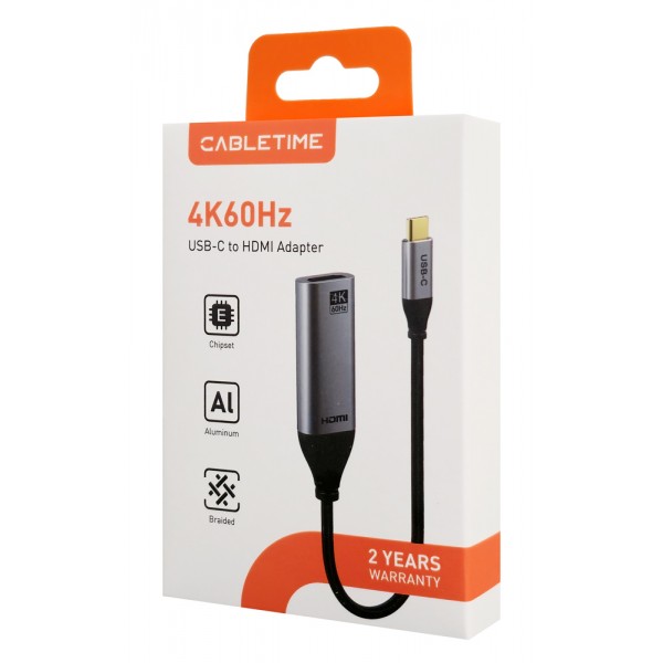 CABLETIME αντάπτορας USB-C σε HDMI CT-C160-PU31-CMHDFN1, 4K/60Hz, 0.15m, μαύρος