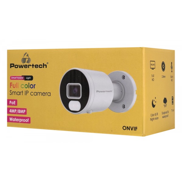 POWERTECH IP κάμερα PT-1592 με μικρόφωνο & Full Color λειτουργία, 4MP, 2.8mm, PoE, IP67