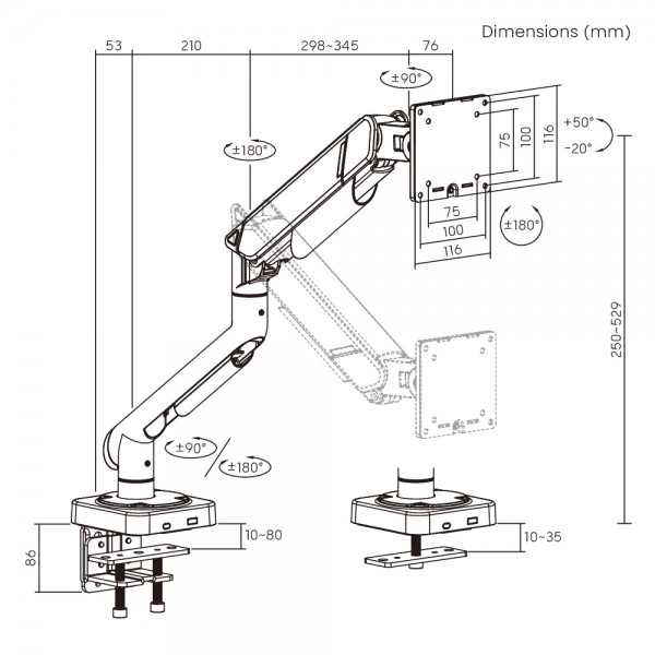 BRATECK βάση γραφείου οθόνης LDT111-C012, 17-49", έως 20kg, heavy duty