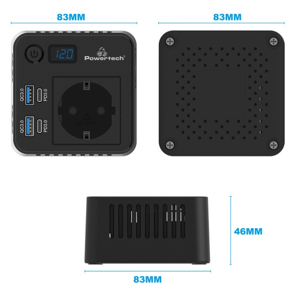 POWERTECH inverter αυτοκινήτου PTL-028, 200W, 12V/24V DC σε 110V/220V AC, με 2x USB-C/2x USB