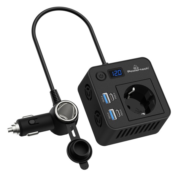 POWERTECH inverter αυτοκινήτου PTL-028, 200W, 12V/24V DC σε 110V/220V AC, με 2x USB-C/2x USB - Σπίτι & Gadgets