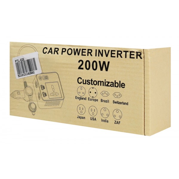 POWERTECH inverter αυτοκινήτου PTL-028, 200W, 12V/24V DC σε 110V/220V AC, με 2x USB-C/2x USB