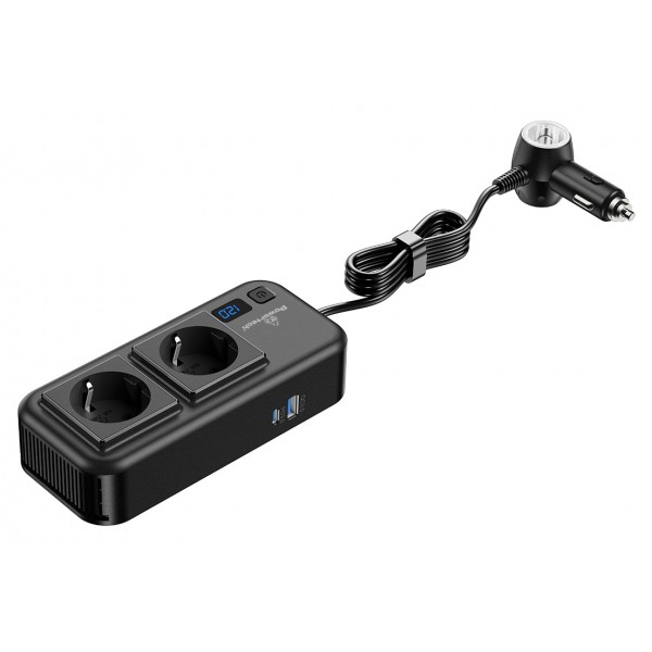POWERTECH inverter αυτοκινήτου PTL-029, 200W, 12V/24V DC σε 2x 110V/220V AC, με 2x USB-C/2x USB