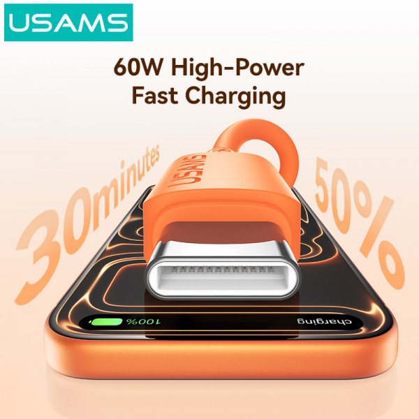 USAMS καλώδιο USB-C SJ787, σιλικόνης, 60W, 480Mbps, 1m, μαύρο
