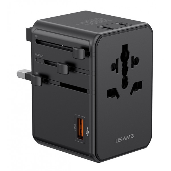 USAMS φορτιστής/αντάπτορας πρίζας CC334, USB & 3x USB-C, universal, 100W, GaN, μαύρος - 