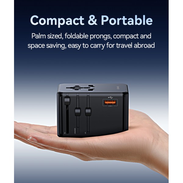 USAMS φορτιστής/αντάπτορας πρίζας CC334, USB & 3x USB-C, universal, 100W, GaN, μαύρος - 