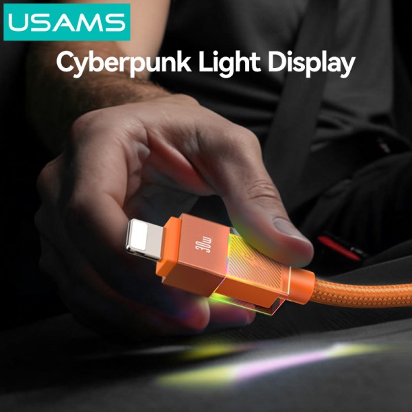 USAMS καλώδιο Lightning σε USB-C SJ776, 30W, 480Mbps, 1.2m, πορτοκαλί - USAMS