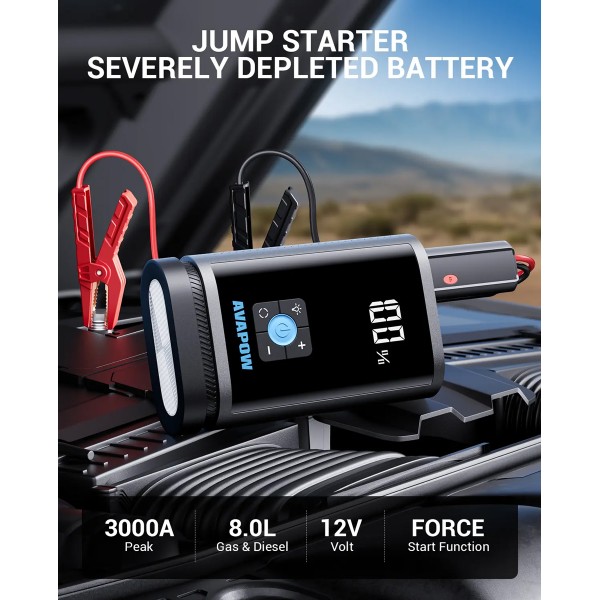 AVAPOW εκκινητής μπαταρίας & συμπιεστής αέρος JP3, 12V/3000A, 150PSI, 16000mAh - Σπίτι & Gadgets