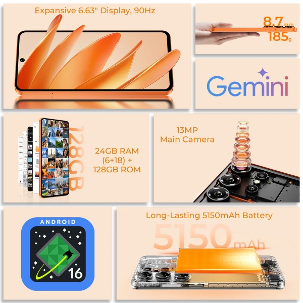 OUKITEL smartphone C26, 6.63", 6/128GB, 5150mAh, πορτοκαλί - Smartphones