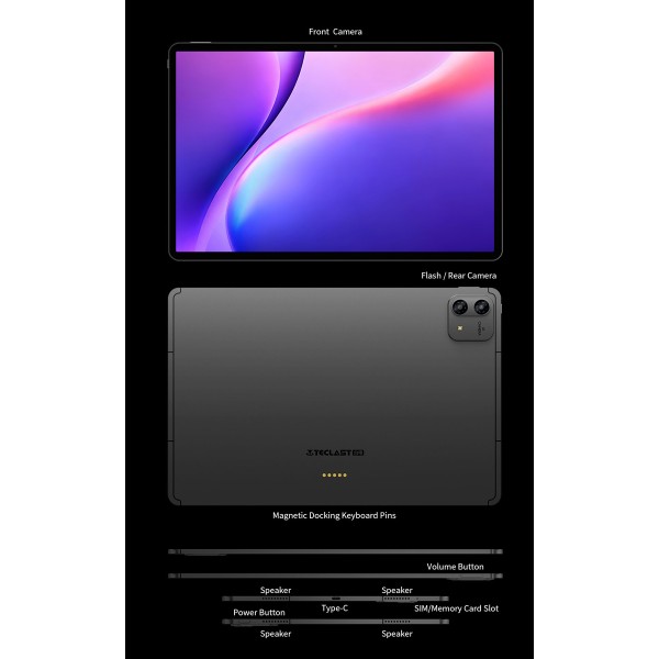 TECLAST tablet T70 Pro, 14", 8/128GB, 4G, Android 16, 10000mAh, γκρι
