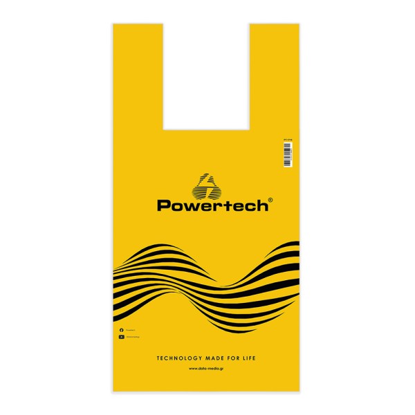 POWERTECH σακούλα εμπορευμάτων τύπου φανελάκι PT-1718, 30x60cm, νάιλον, κίτρινη, 20τμχ - 