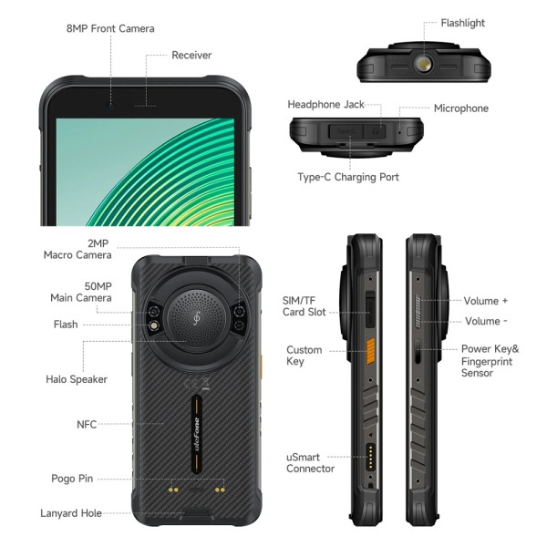 ULEFONE smartphone RugKing με ηχείο 3.5W, 5.99", 8/128GB, 9600mAh, IP68/IP69K/MIL-STD-810H, μαύρο
