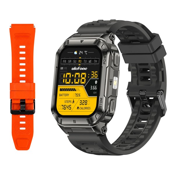 ULEFONE smartwatch Armor Watch Ultra, 2x λουράκια, heart rate, 1.93" AMOLED, GPS, MIL-STD-810H, μαύρο - 