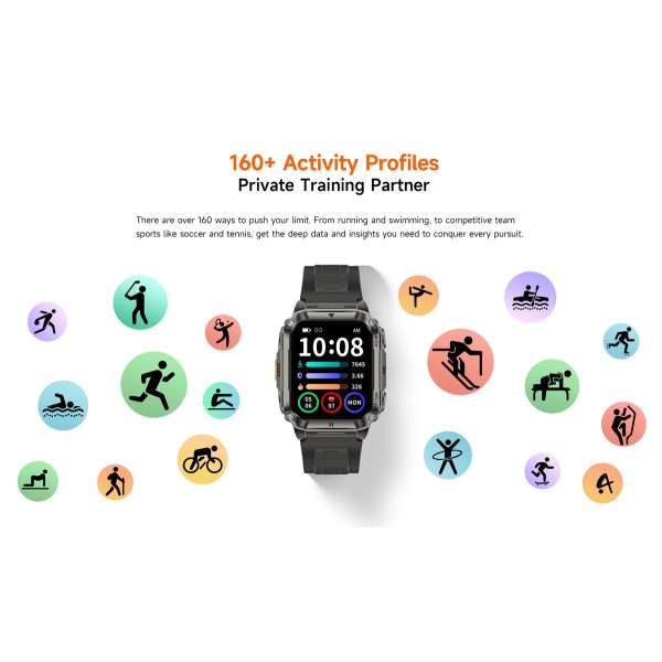 ULEFONE smartwatch Armor Watch Ultra, 2x λουράκια, heart rate, 1.93" AMOLED, GPS, MIL-STD-810H, μαύρο