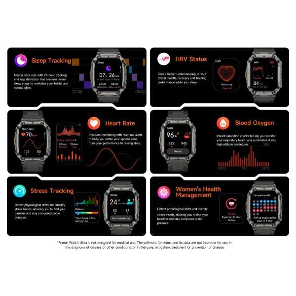 ULEFONE smartwatch Armor Watch Ultra, 2x λουράκια, heart rate, 1.93" AMOLED, GPS, MIL-STD-810H, μαύρο