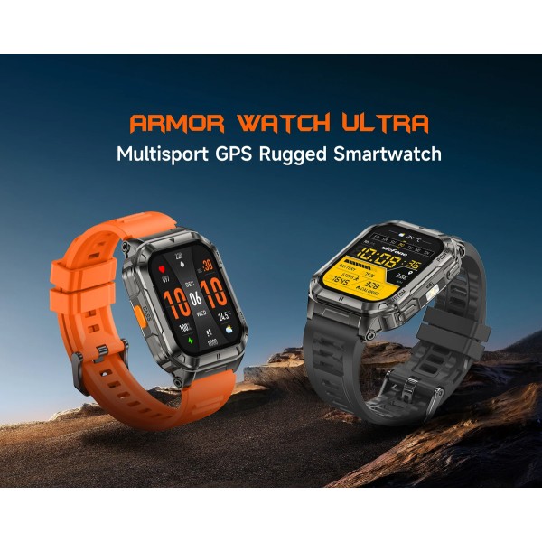 ULEFONE smartwatch Armor Watch Ultra, 2x λουράκια, heart rate, 1.93" AMOLED, GPS, MIL-STD-810H, μαύρο - 