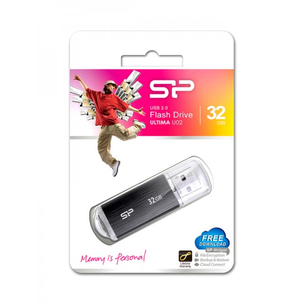 SILICON POWER USB Flash Drive Ultima U02, 32GB, USB 2.0, μαύρο - Silicon Power