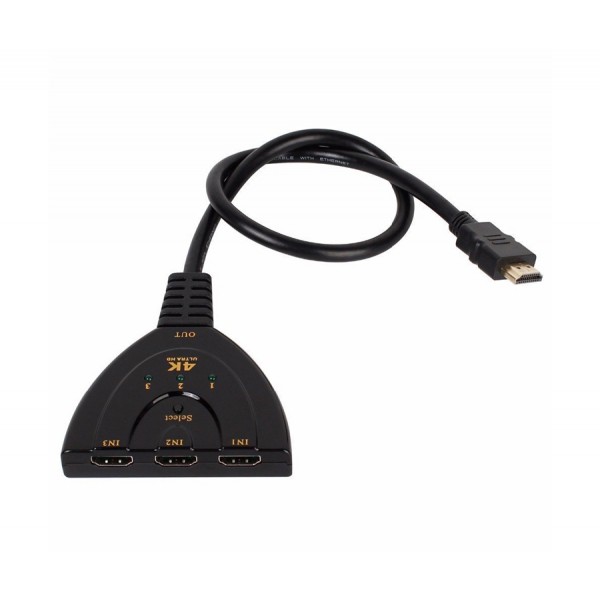 POWERTECH HDMI Switch CAB-H077, 3 σε 1, 4K, 0.50m, μαύρο - KVM - Μετατροπείς