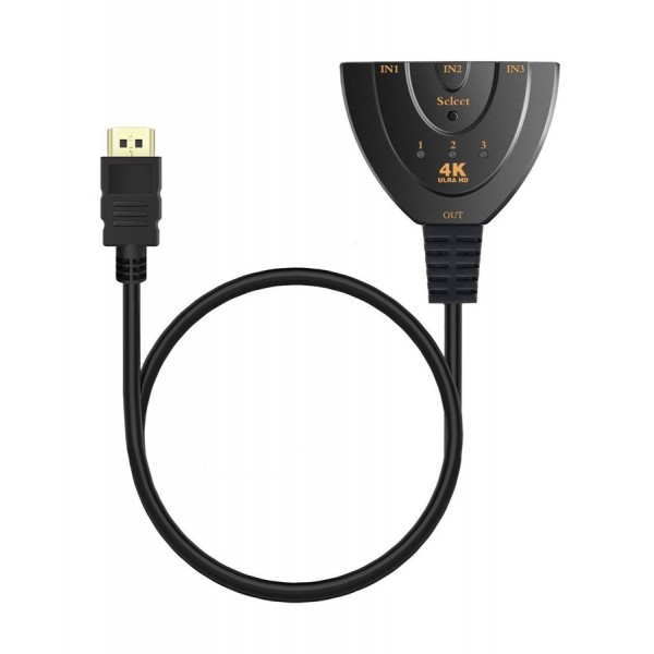 POWERTECH HDMI Switch CAB-H077, 3 σε 1, 4K, 0.50m, μαύρο - KVM - Μετατροπείς