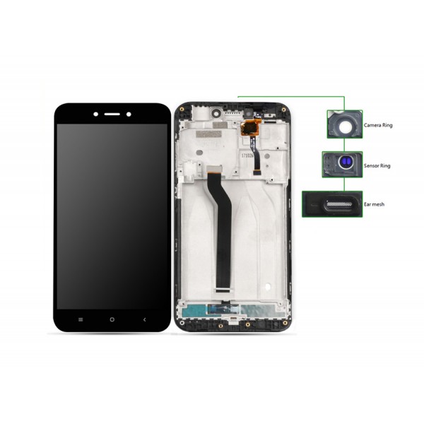 LCD για Xiaomi Redmi 5A, Camera-Sensor ring, ear mesh, με frame, Black - Service