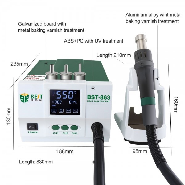 BEST σταθμός θερμού αέρα BST-863, 1200W, touch screen