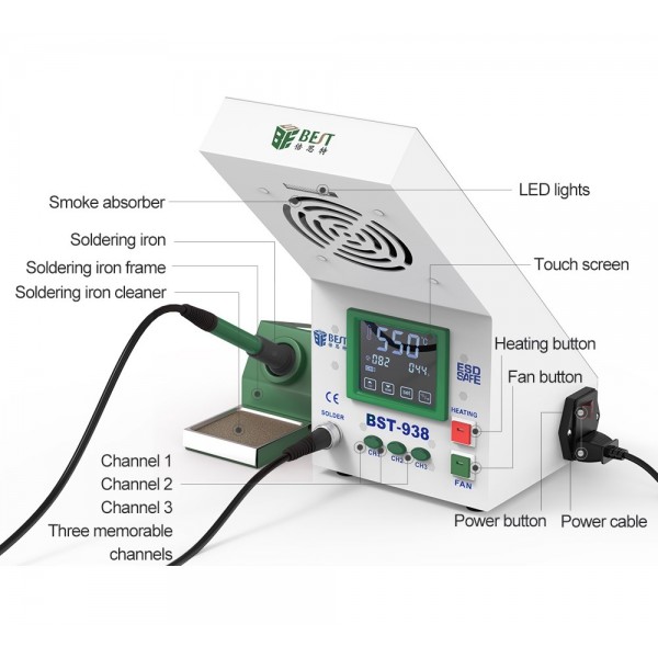 BEST Soldering Station BST-938 με σταθμό απορόφησης καπνού και LED φως - Συγκόλληση