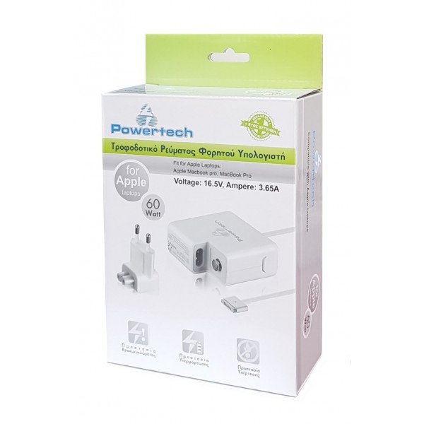 POWERTECH τροφοδοτικό laptop PT-289 για Apple, 60W, 16.5V/3.65A, λευκό - Περιφερειακά