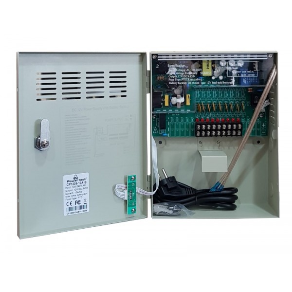 POWERTECH τροφοδοτικό CP1209-10A-B για CCTV-Alarm, DC12V 10A, 9 κανάλια - Τροφοδοτικά
