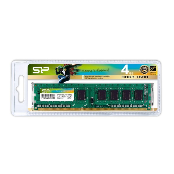 SILICON POWER μνήμη RAM DDR3, 1600MHz PC3-12800, 1.5V, 4GB - Silicon Power