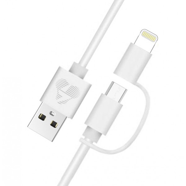 POWERTECH καλώδιο USB σε Micro/Lightning PT-707, MFi, 2.4A, 1m, λευκό - USB