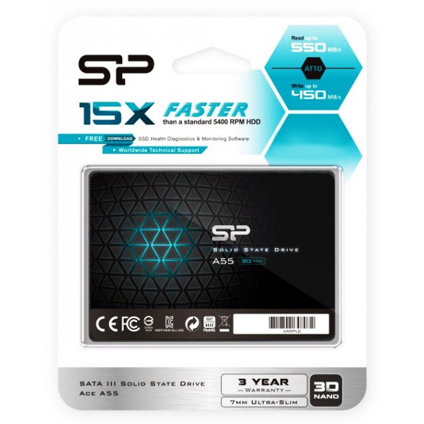 SILICON POWER SSD A55 1TB, 2.5", SATA III, 500-450MB/s, 7mm - SSD Δίσκοι