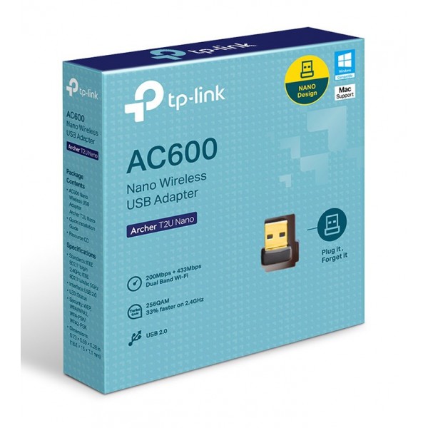 TP-LINK ασύρματος USB αντάπτορας δικτύου Archer T2U Nano, 600Mbps, V.1 - tp-link