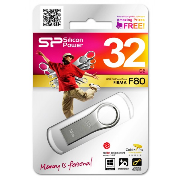SILICON POWER USB Flash Drive Firma F80, 32GB, USB 2.0, ασημί - Silicon Power