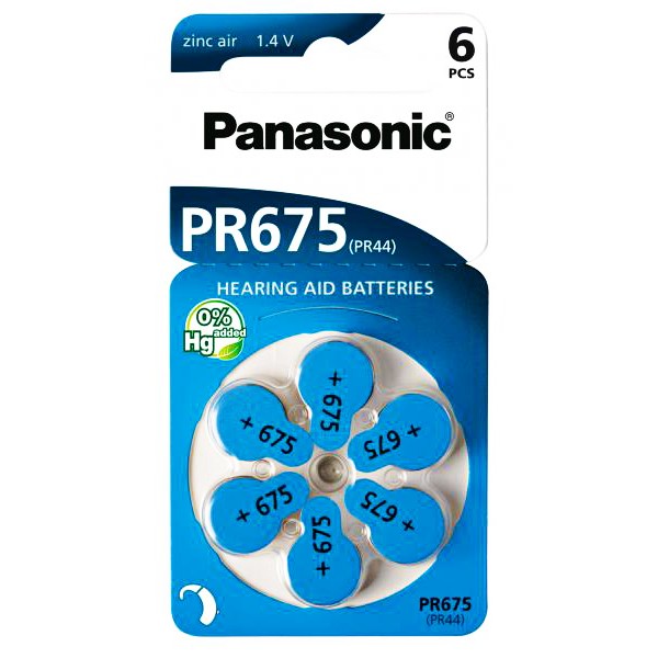 PANASONIC μπαταρίες ακουστικών βαρηκοΐας PR675, mercury free, 1.4V, 6τμχ - Μπαταρίες ακουστ. Βαρηκοϊας