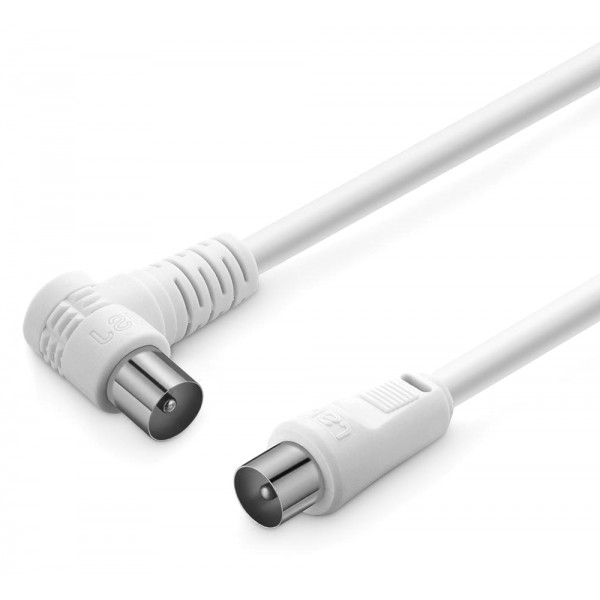 POWERTECH καλώδιο κεραίας RF αρσενικό - RF αρσενικό CAB-V029, γωνιακό, λευκό, 1.5m - RF (Κεραίας)