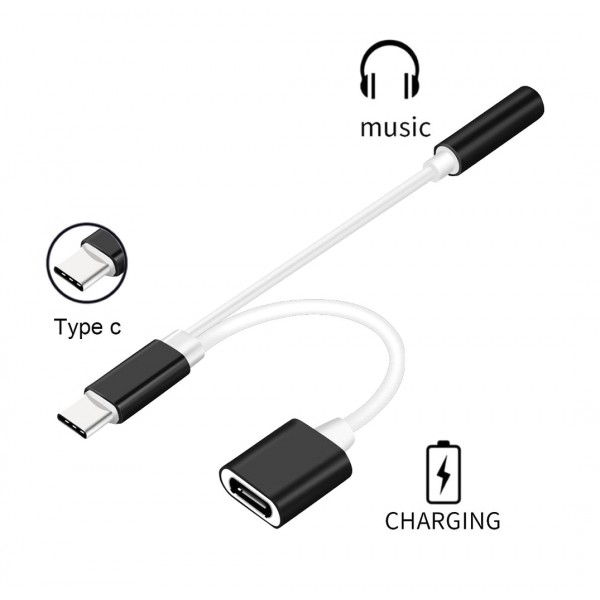POWERTECH αντάπτορας USB-C σε USB-C & 3.5mm θηλυκό CAB-UC030, λευκός - Powertech