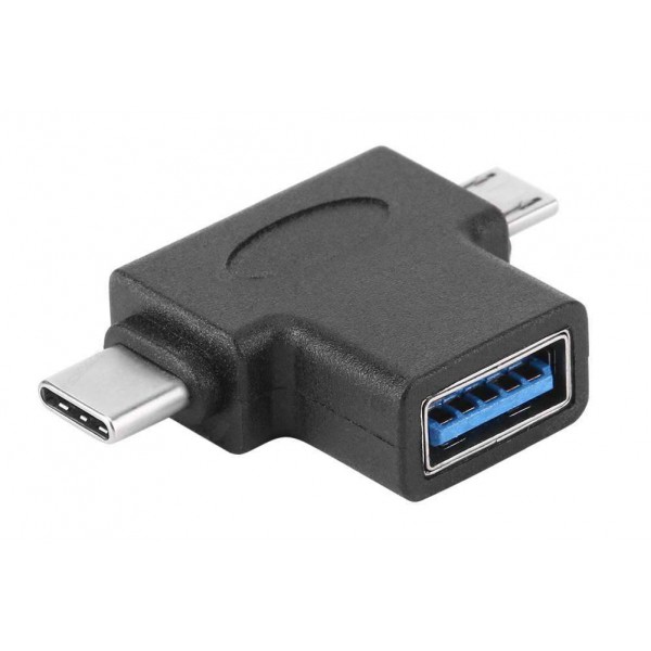 POWERTECH αντάπτορας USB σε USB-C & Micro USB CAB-U117, 5Gbps, μαύρος - USB