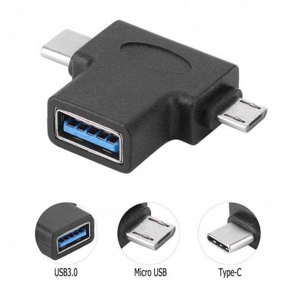 POWERTECH αντάπτορας USB σε USB-C & Micro USB CAB-U117, 5Gbps, μαύρος - USB