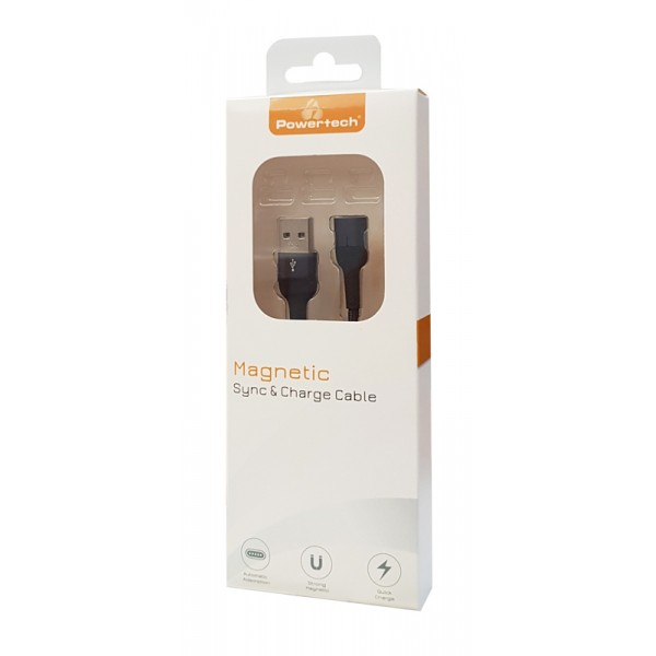 POWERTECH καλώδιο USB PT-757, μαγνητικό, 480Mbps, 1m, μαύρο - Powertech