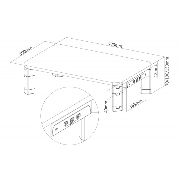 BRATECK επιτραπέζια βάση AMS-7 για οθόνη 17-32", 3x USB 3.0, 20kg