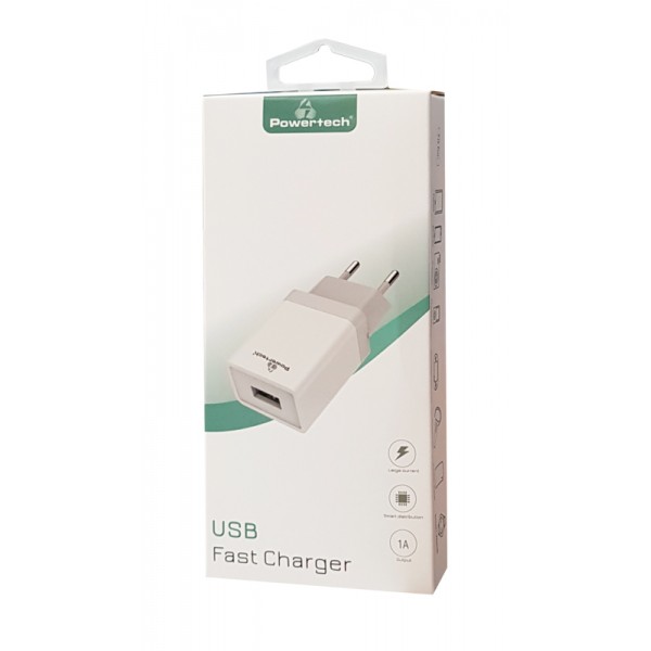 POWERTECH φορτιστής τοίχου PT-759, USB, 1A, λευκός - Φορτιστές Κινητών